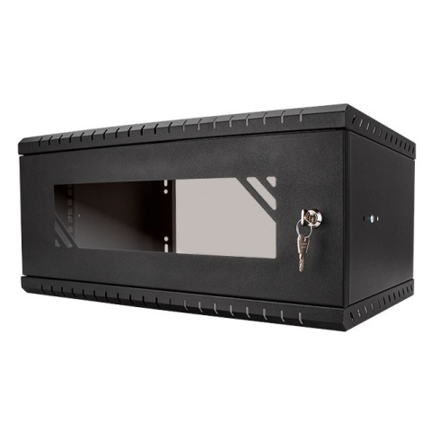 Armario en Rack 19" 4U, 450mm, Puerta de Cristal, Negro