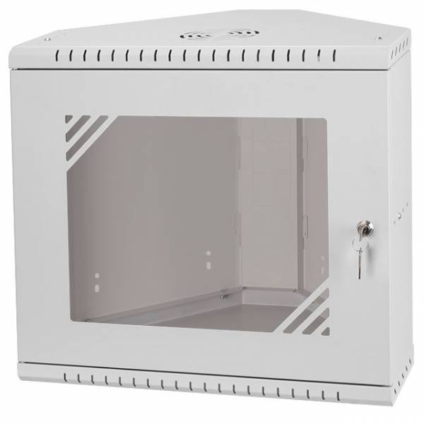 Esquina del Gabinete del Estante 19" 9U, 330mm, puerta de cristal, gris