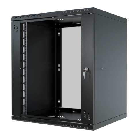 Armario en Rack 19" 12U, 450mm, Puerta de Cristal, Negro