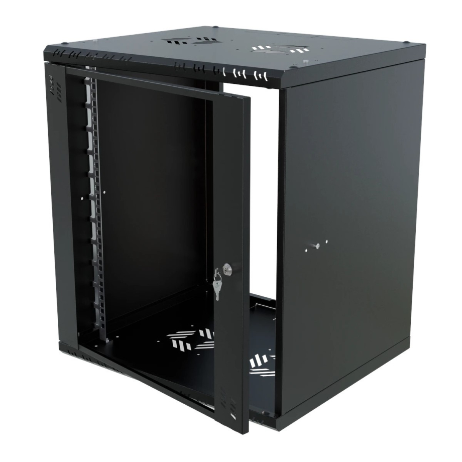Armario en Rack 19" 12U, 450mm, Puerta de Cristal, Negro