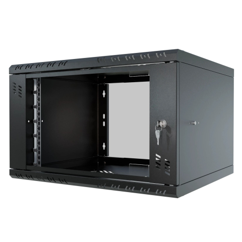 Armario en Rack 19" 6U, 450mm, Puerta de Cristal, Negro
