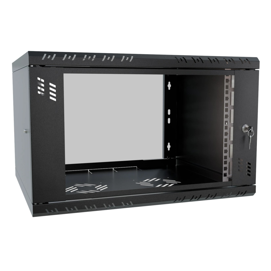 Armario en Rack 19" 6U, 450mm, Puerta de Cristal, Negro