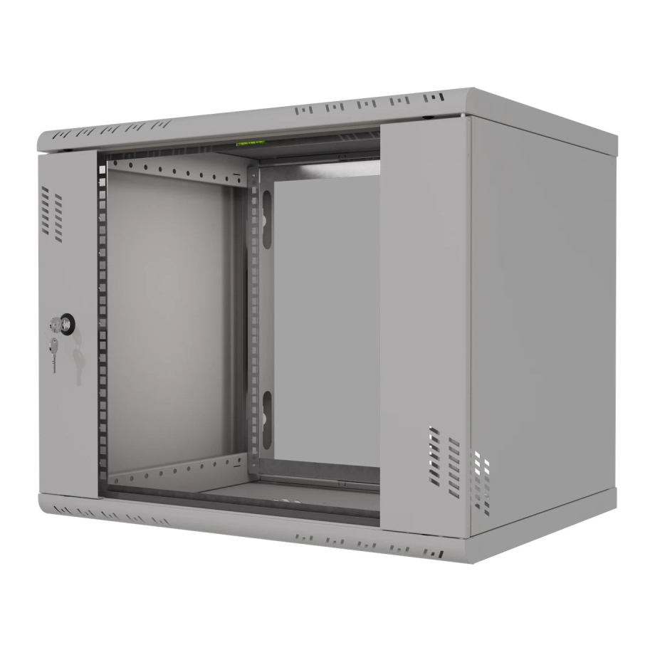Armario en Rack Pro 19" 9U, 450mm, Puerta de Cristal, Gris