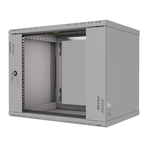 Armario en Rack Pro 19" 9U, 450mm, Puerta de Cristal, Gris