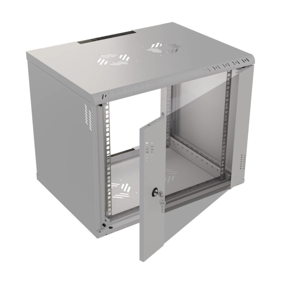 Armario en Rack Pro 19" 9U, 450mm, Puerta de Cristal, Gris
