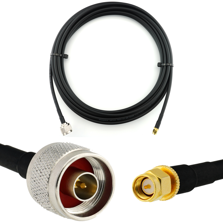 SMA macho a N macho 10m cable coaxial — HF240 (equivalente a LMR240)