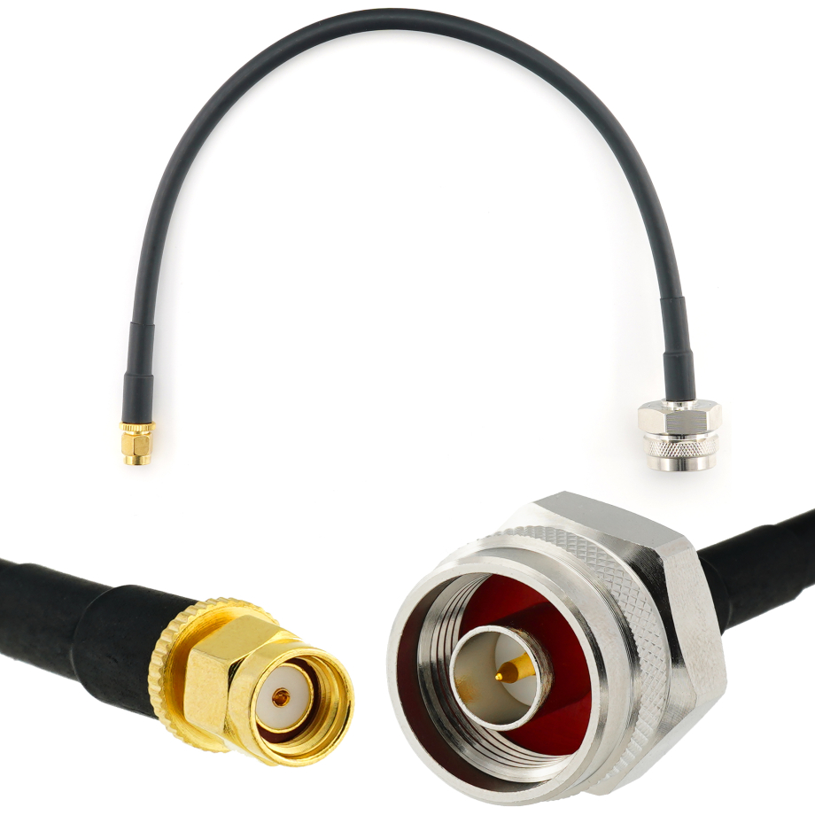 RP-SMA macho a N macho Hex 30cm cable coaxial — HF240 (equivalente a LMR240)