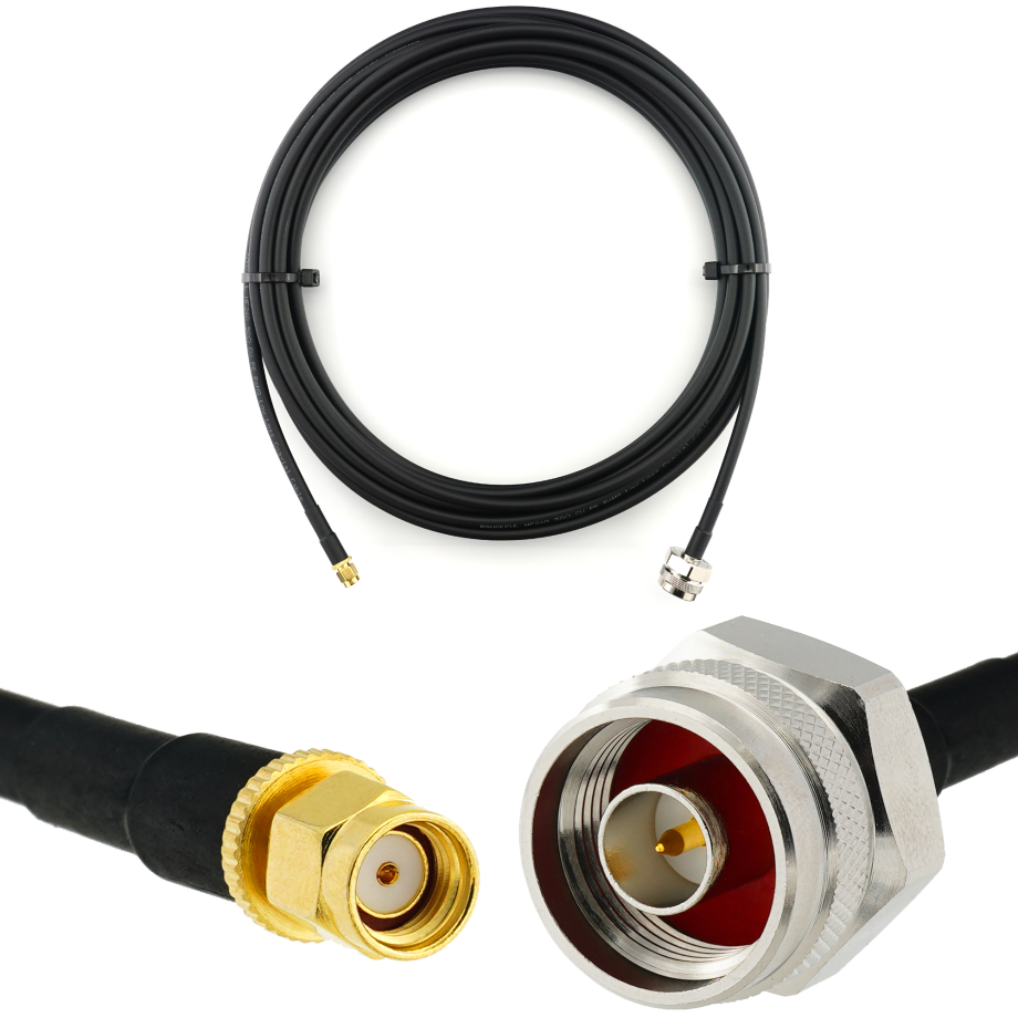 RP-SMA macho a N macho Hex 10m cable coaxial — HF240 (equivalente a LMR240)