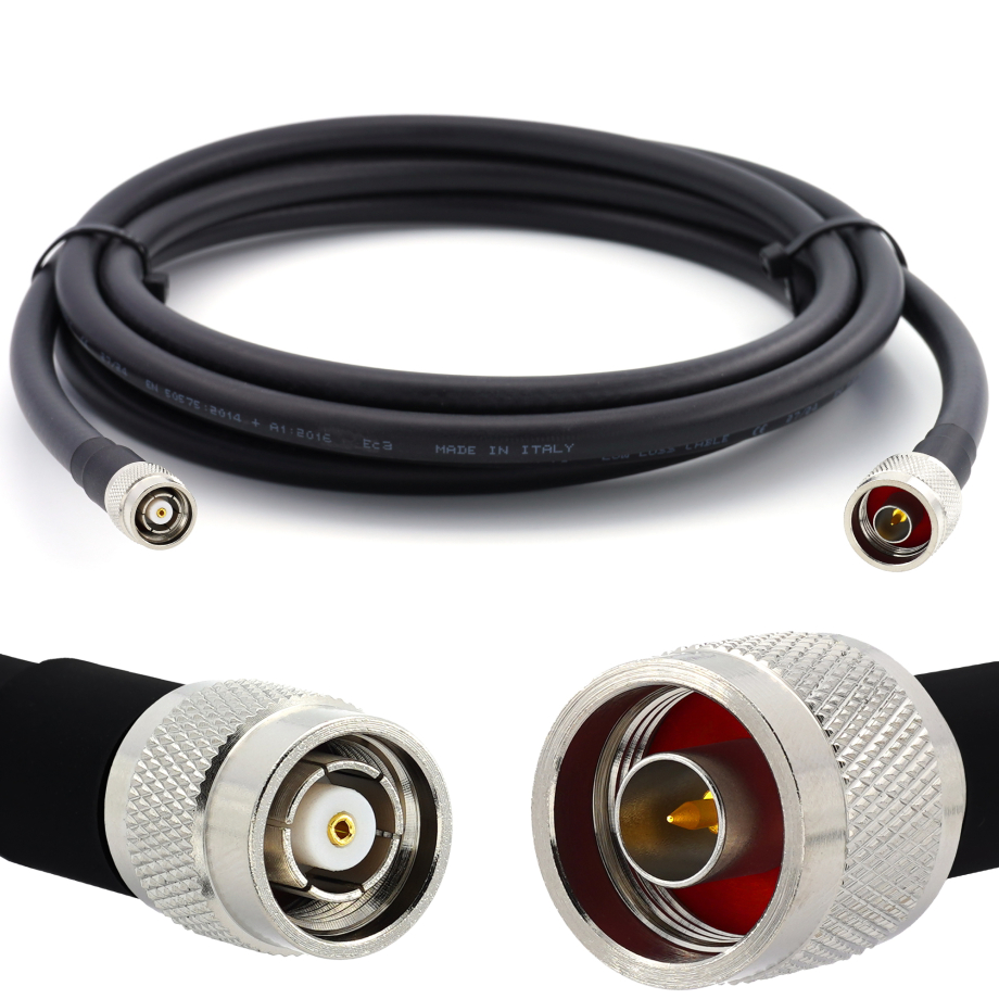 N macho a RP-TNC macho 10m cable coaxial — elástico HF-400-UF (equivalente a LMR400 UF UltraFlex)