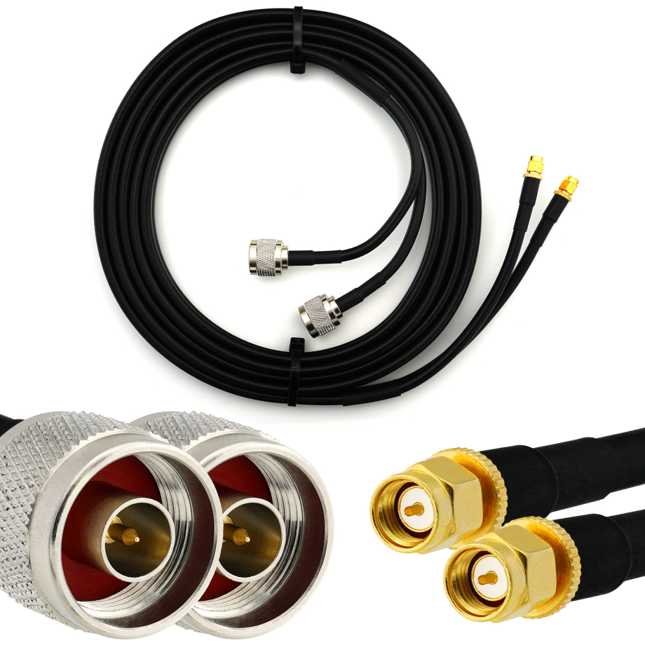 SMA macho a N macho 5m cable coaxial doble — HF240 (equivalente a LMR240)