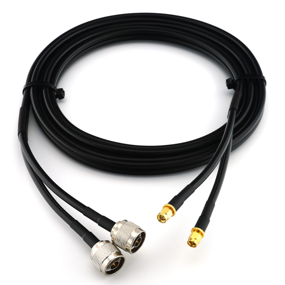 SMA macho a N macho 10m cable coaxial doble — HF240 (equivalente a LMR240)