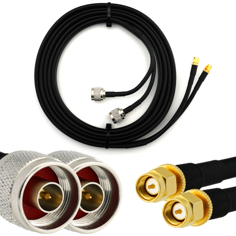 SMA macho a N macho 12m cable coaxial doble — HF240 (equivalente a LMR240)