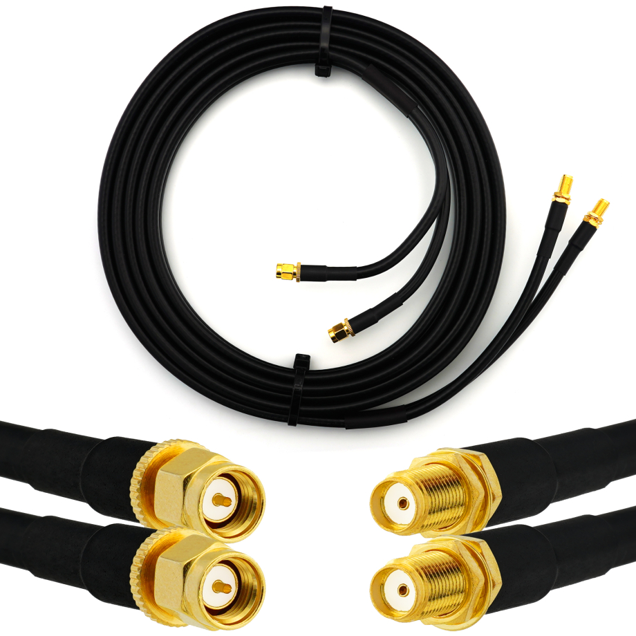 SMA macho a SMA hembra 10m cable coaxial doble — HF240 (equivalente a LMR240)