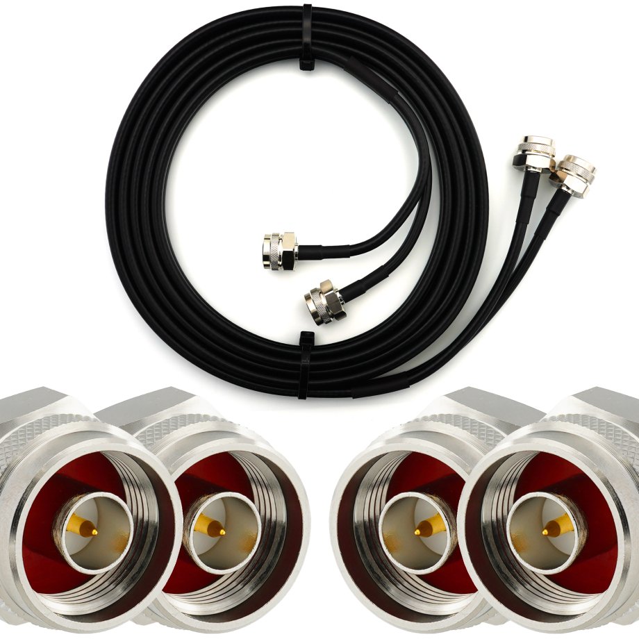 N macho Hex a N macho Hex 10m cable coaxial doble — HF240 (equivalente a LMR240)