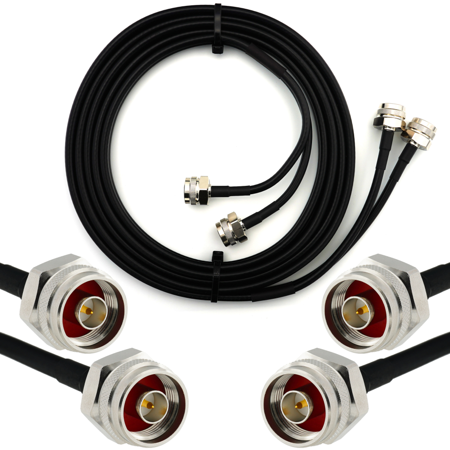 N macho Hex a N macho Hex 10m cable coaxial doble — HF240 (equivalente a LMR240)