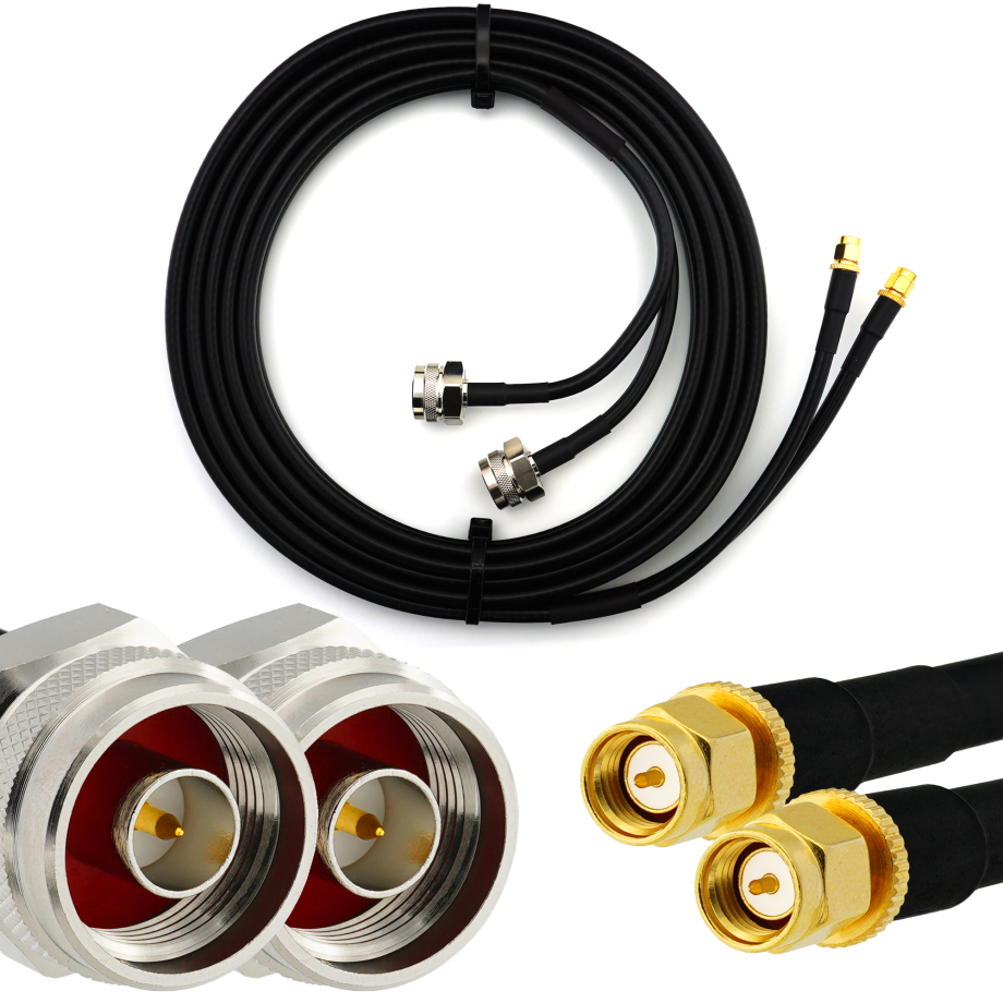 SMA macho Hex a N macho Hex 10m cable coaxial doble — HF240 (equivalente a LMR240)