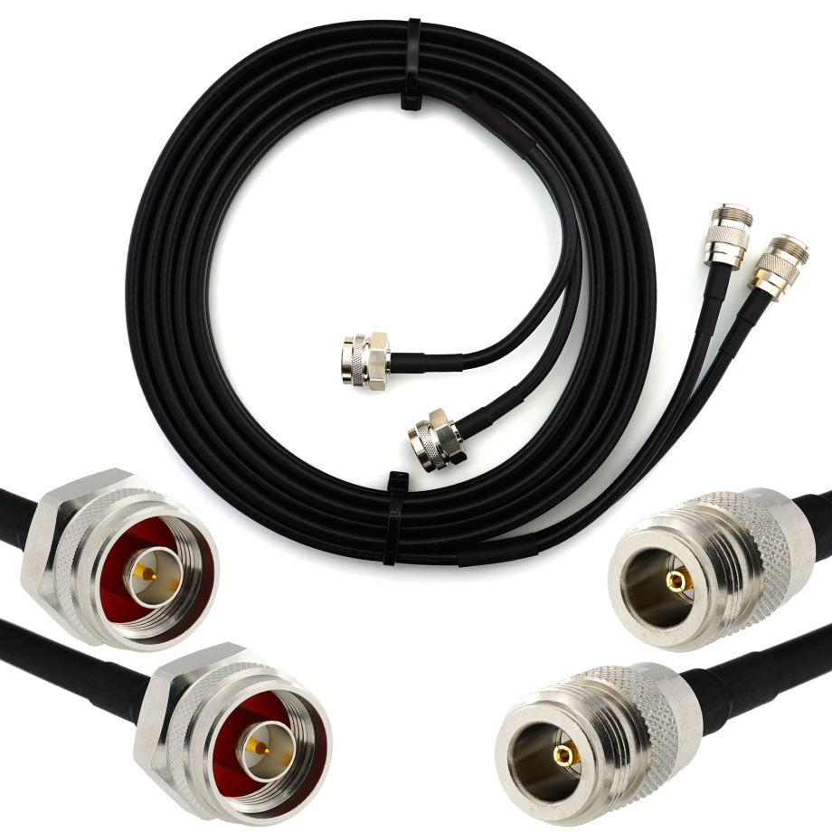 N macho Hex a N hembra 10m cable coaxial doble — HF240 (equivalente a LMR240)