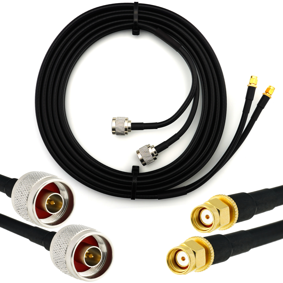 RP-SMA macho a N macho 2m cable coaxial doble — HF240 (equivalente a LMR240)