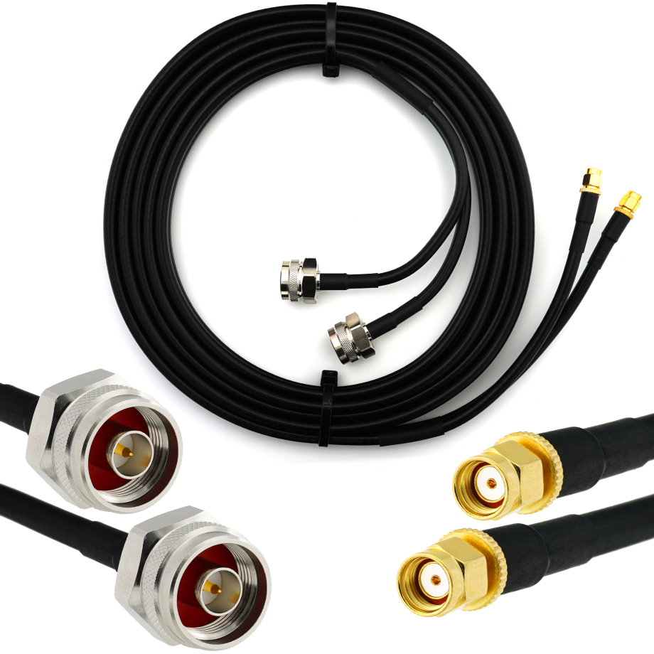 RP-SMA macho a N macho Hex 15m cable coaxial doble — HF240 (equivalente a LMR240)