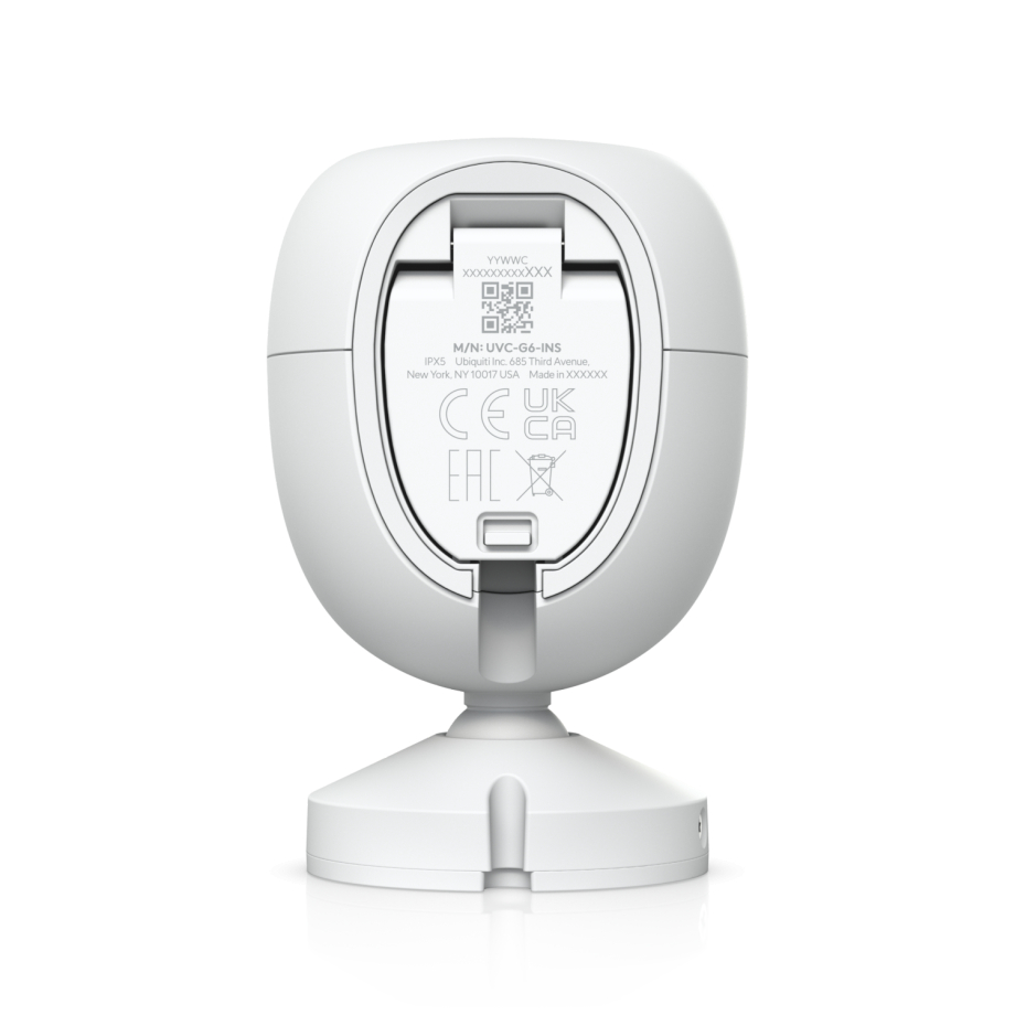 Parte trasera de la cámara Ubiquiti G6 Instant con soporte de pared