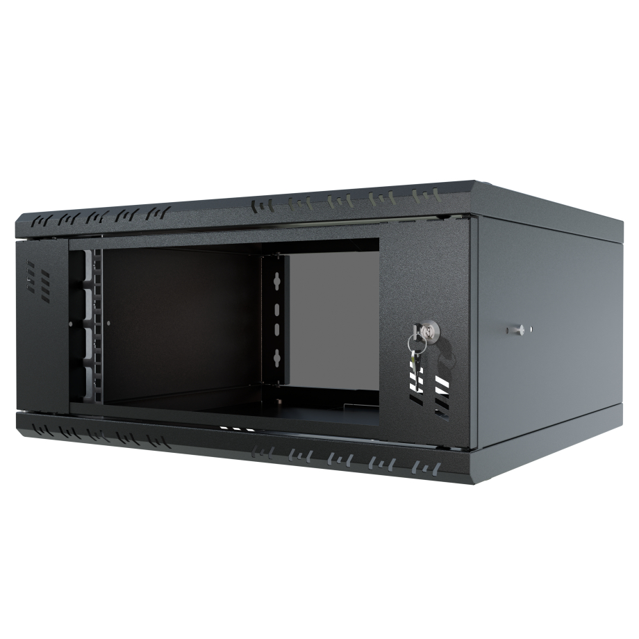 Armario en Rack 19" 4U, 450mm, Puerta de Cristal, Negro
