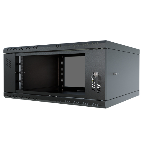 Armario en Rack 19" 4U, 450mm, Puerta de Cristal, Negro