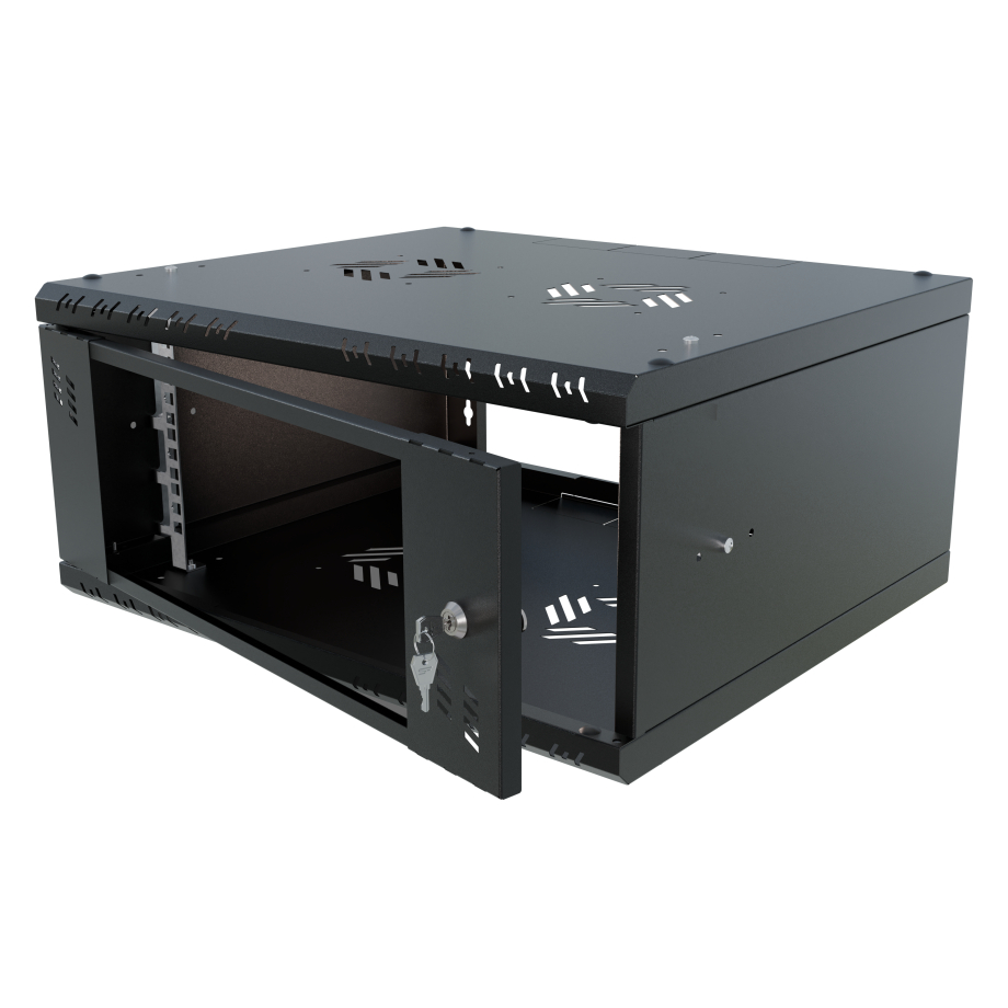 Armario en Rack 19" 4U, 450mm, Puerta de Cristal, Negro