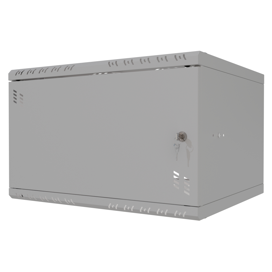 Armario en Rack 19" 6U, 450mm, Puerta de Cristal, Gris