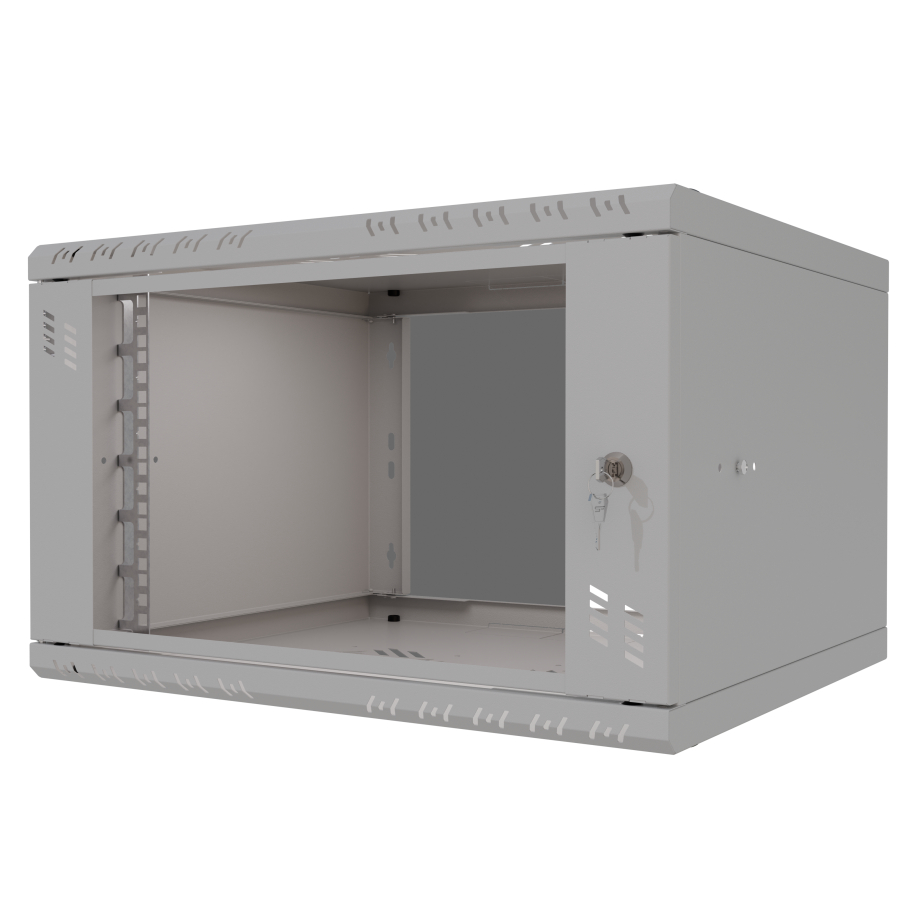 Armario en Rack 19" 6U, 450mm, Puerta de Cristal, Gris