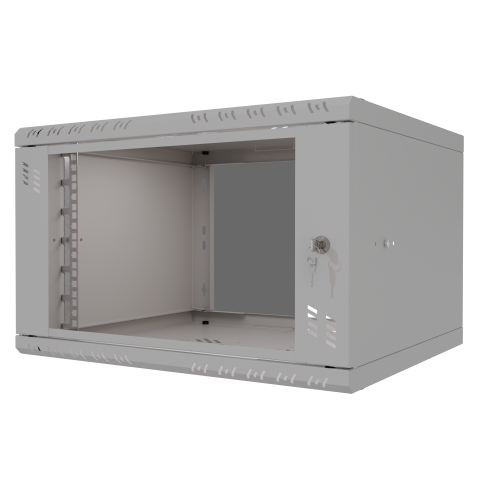 Armario en Rack 19" 6U, 450mm, Puerta de Cristal, Gris