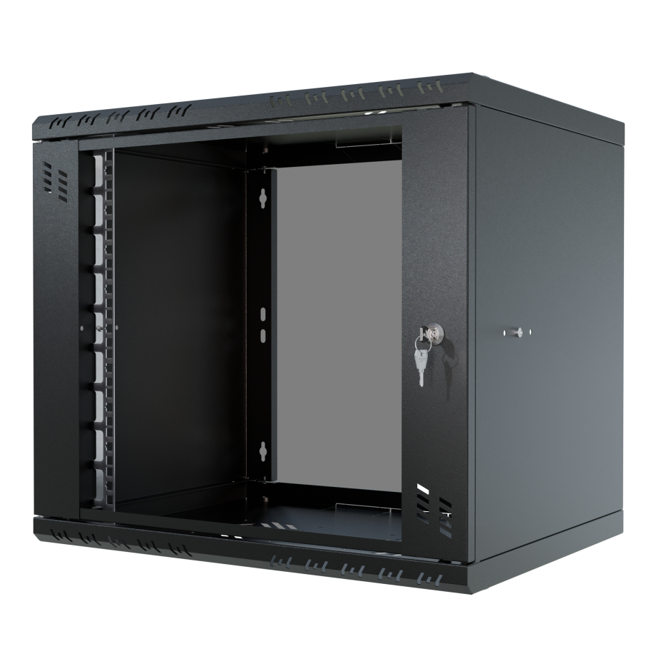 Armario en Rack 19" 9U, 450mm, Puerta de Cristal, Negro