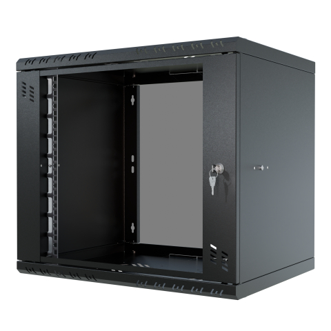 Armario en Rack 19" 9U, 450mm, Puerta de Cristal, Negro