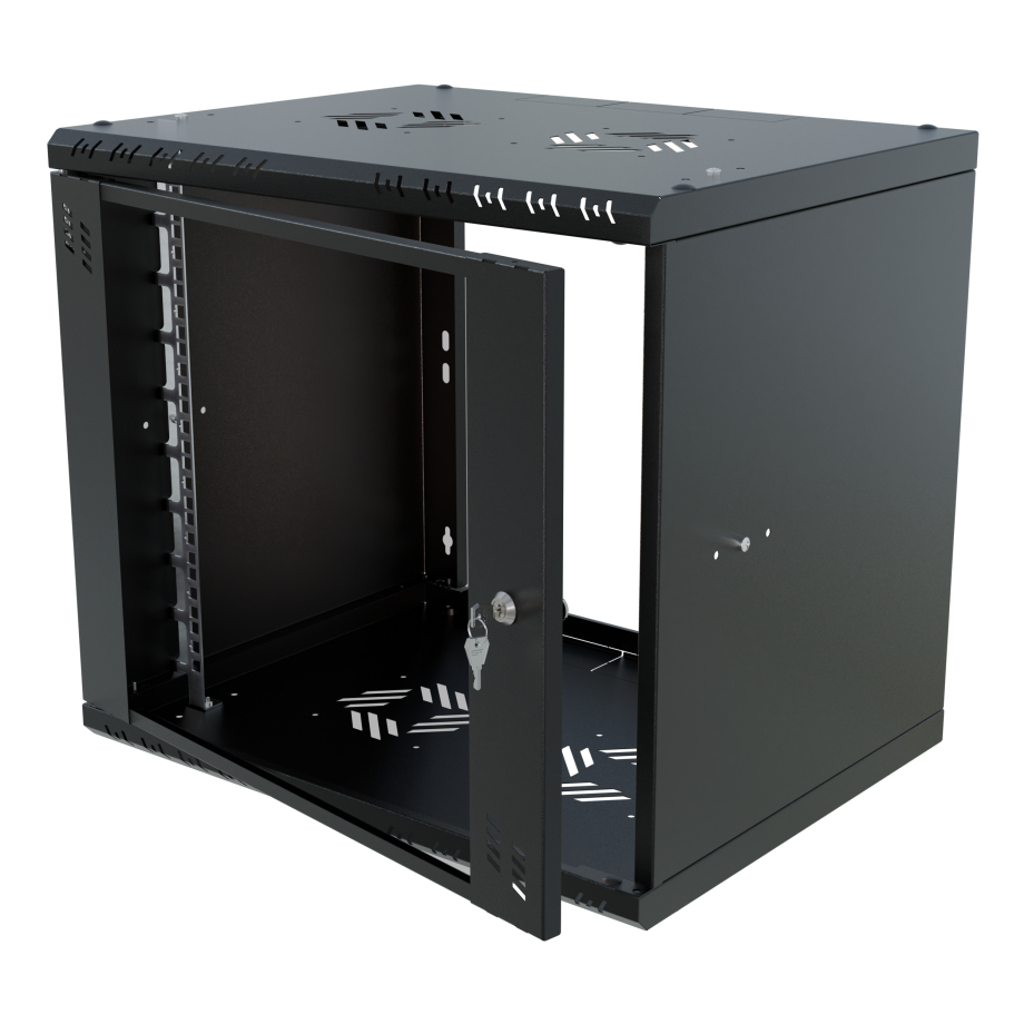 Armario en Rack 19" 9U, 450mm, Puerta de Cristal, Negro