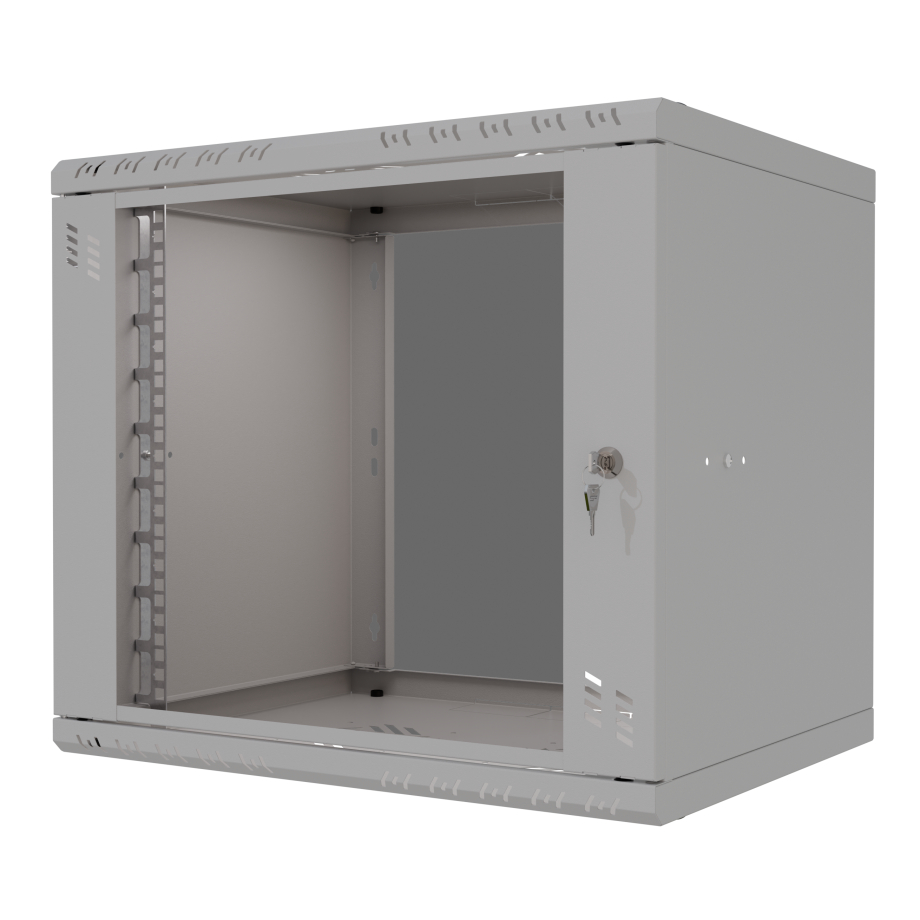 Armario en Rack 19" 9U, 600mm, Puerta de Cristal, Gris