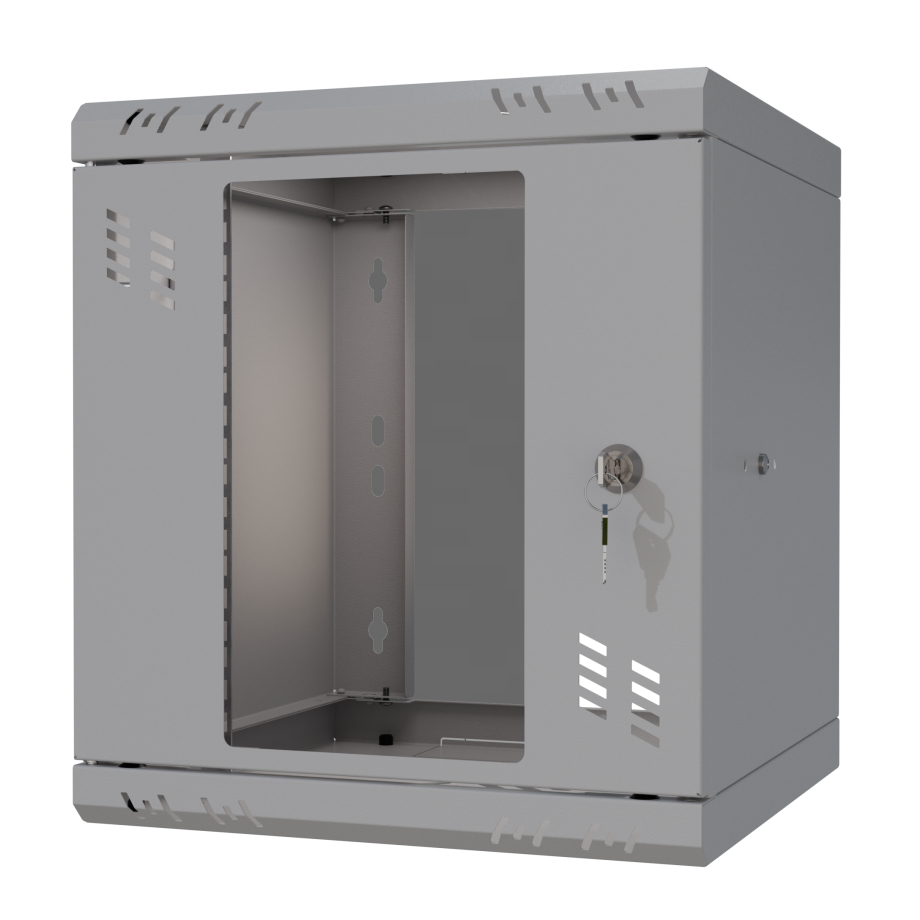Armario en Rack 10" 6U, 300mm, Puerta de Cristal, Gris