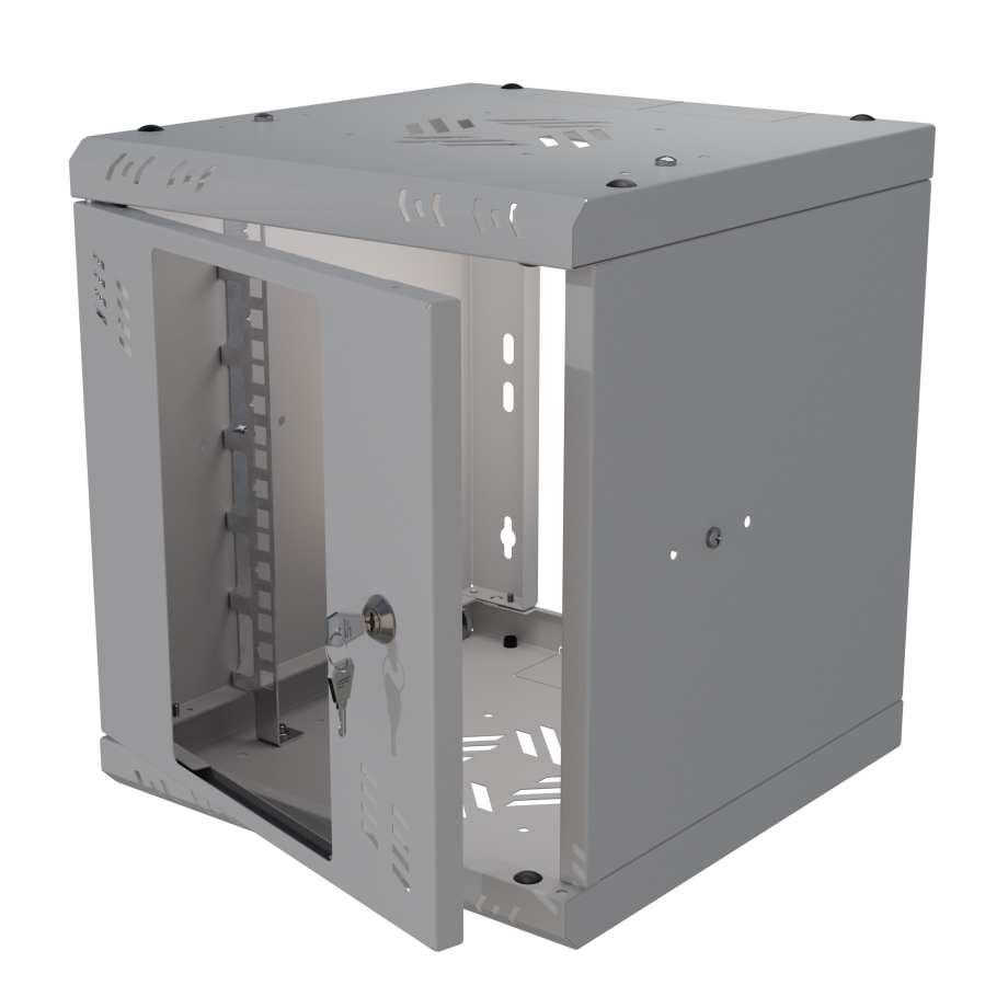 Armario en Rack 10" 6U, 300mm, Puerta de Cristal, Gris