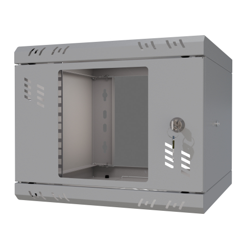 Armario en Rack 10" 4U, 300mm, Puerta de Cristal, Gris