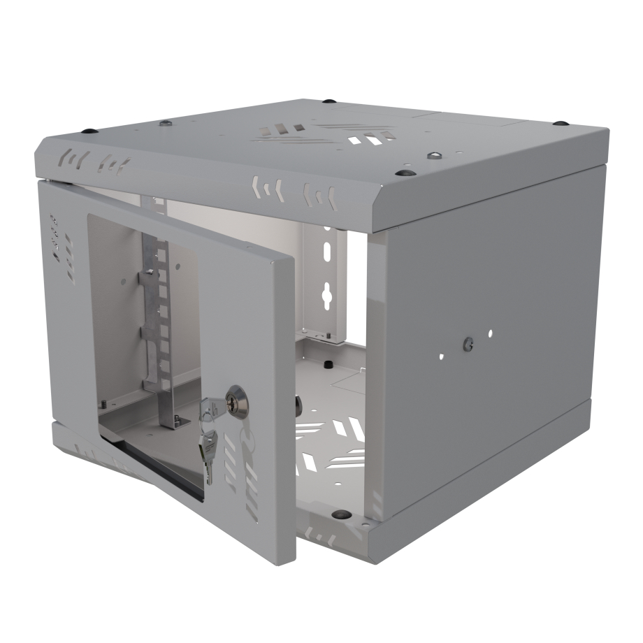 Armario en Rack 10" 4U, 300mm, Puerta de Cristal, Gris