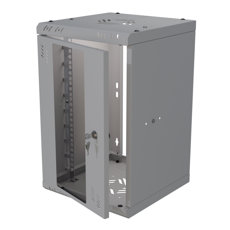 Armario en Rack 10" 6U, 300mm, Puerta de Cristal, Gris
