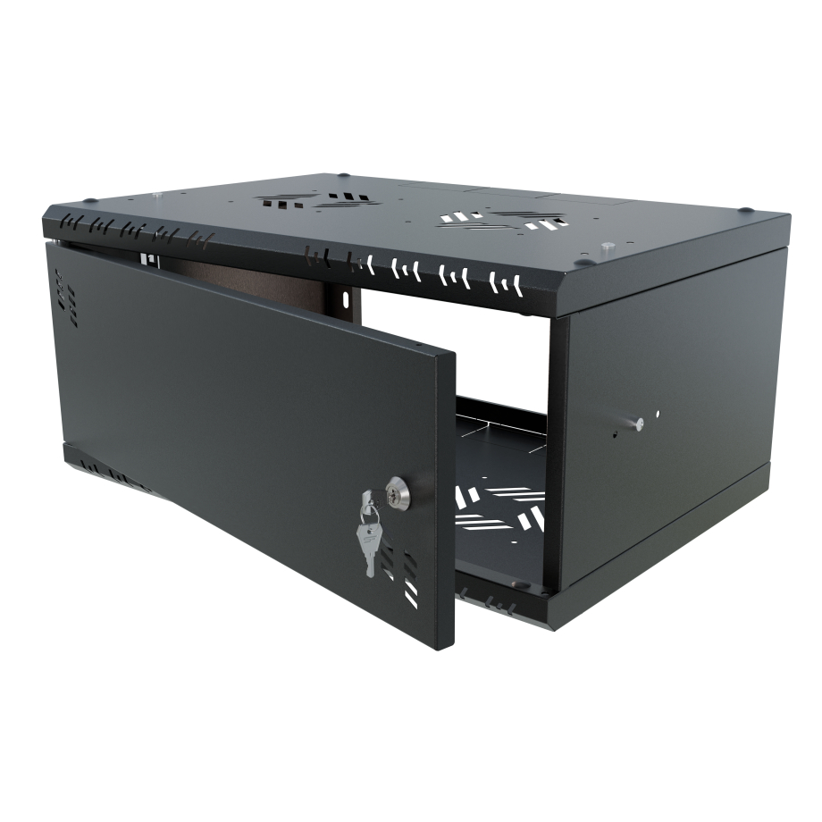 Armario en Rack 19" 4U, 350mm, Puerta metálica, Negro
