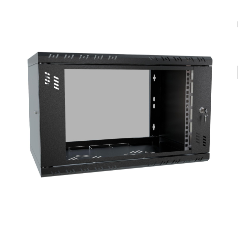 Armario en Rack 19" 6U, 350mm, Puerta de Cristal, Negro
