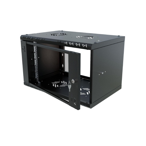 Armario en Rack 19" 6U, 350mm, Puerta de Cristal, Negro