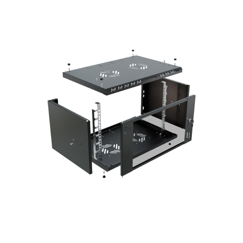 Armario en Rack 19" 6U, 350mm, Puerta de Cristal, Negro